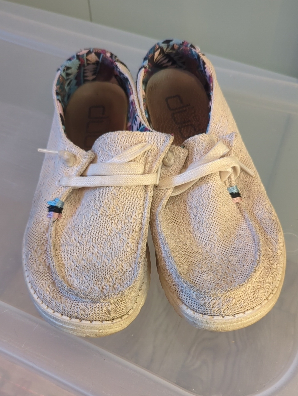 Hey Dude Beige Lace-Up Canvas Sneakers with Patterned Lining